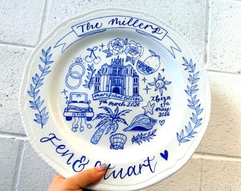 Hand painted porcelain round dinner plate / gift for newlyweds wedding new home / ceramic / romantic whimsical / birthday personalised
