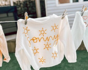Personalised cardigan/jumper knit for babies and children with embroidered name