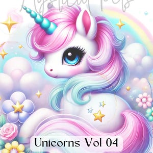 Unicorns - Mystical Pets - Vol 04 | Cute Pastel Unicorn Clipart for Kids Crafts, Stickers, Scrapbooking, Sublimation