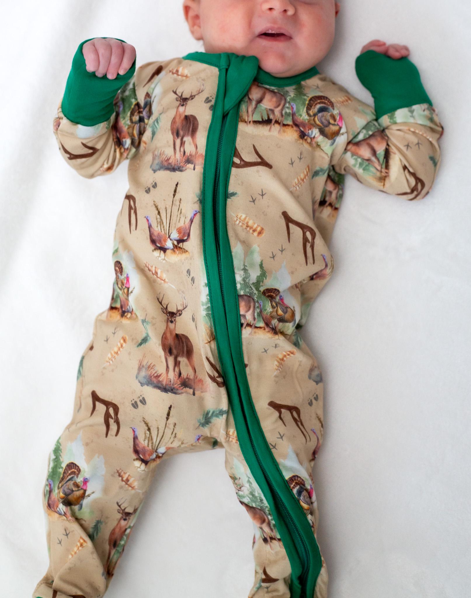 Deer Hunt Bamboo Baby Pajamas Woodland Zipper Romper Pajama Convertible Footie Gender Neutral Baby Sleepwear