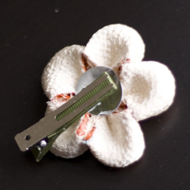 Ivory Upcycled Silk Tsunami Kanzashi Flower Hairclip Orange Shibori Summer Casual CLEARANCE Chirimen