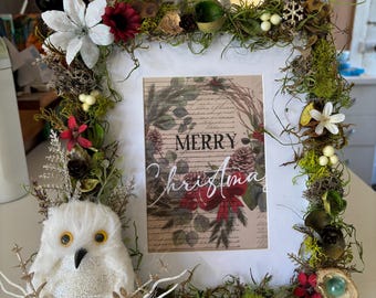 Christmas Owl Picture Frame: Woodland Holiday Decor