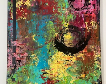 Neon Abstract Acrylic Painting: Colorful Dorm Room Wall Decor (18”x24”)