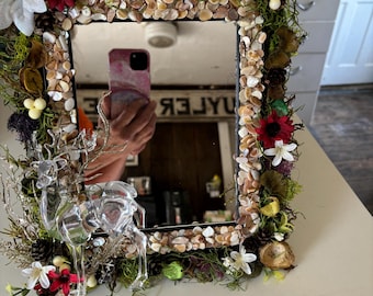 Moss Mirror: Rustic Floral Frame Decor; Deer Wall/Tabletop Decor, Decorative Mirror,