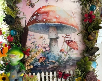 Frog Lovers Wall/Tabletop Decor; Fairy Garden Decor: Moss Frame, Floral Picture Frame