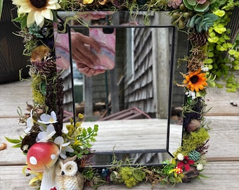 Moss & Owl Mirror: Woodland Decor, Tabletop or Wall Frame