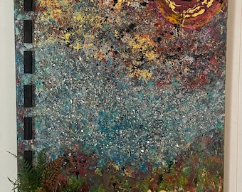 Textured Abstract Acrylic Painting – Jackson Pollock Style, Succulents & Mirror Pieces