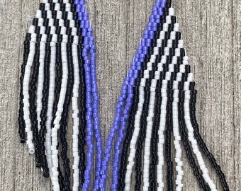 Purple Lines black and white Beaded Earrings