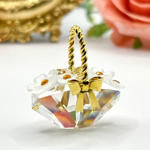 Vintage SWAROVSKI Miniature Crystal Flower Basket With Gold Embellishment