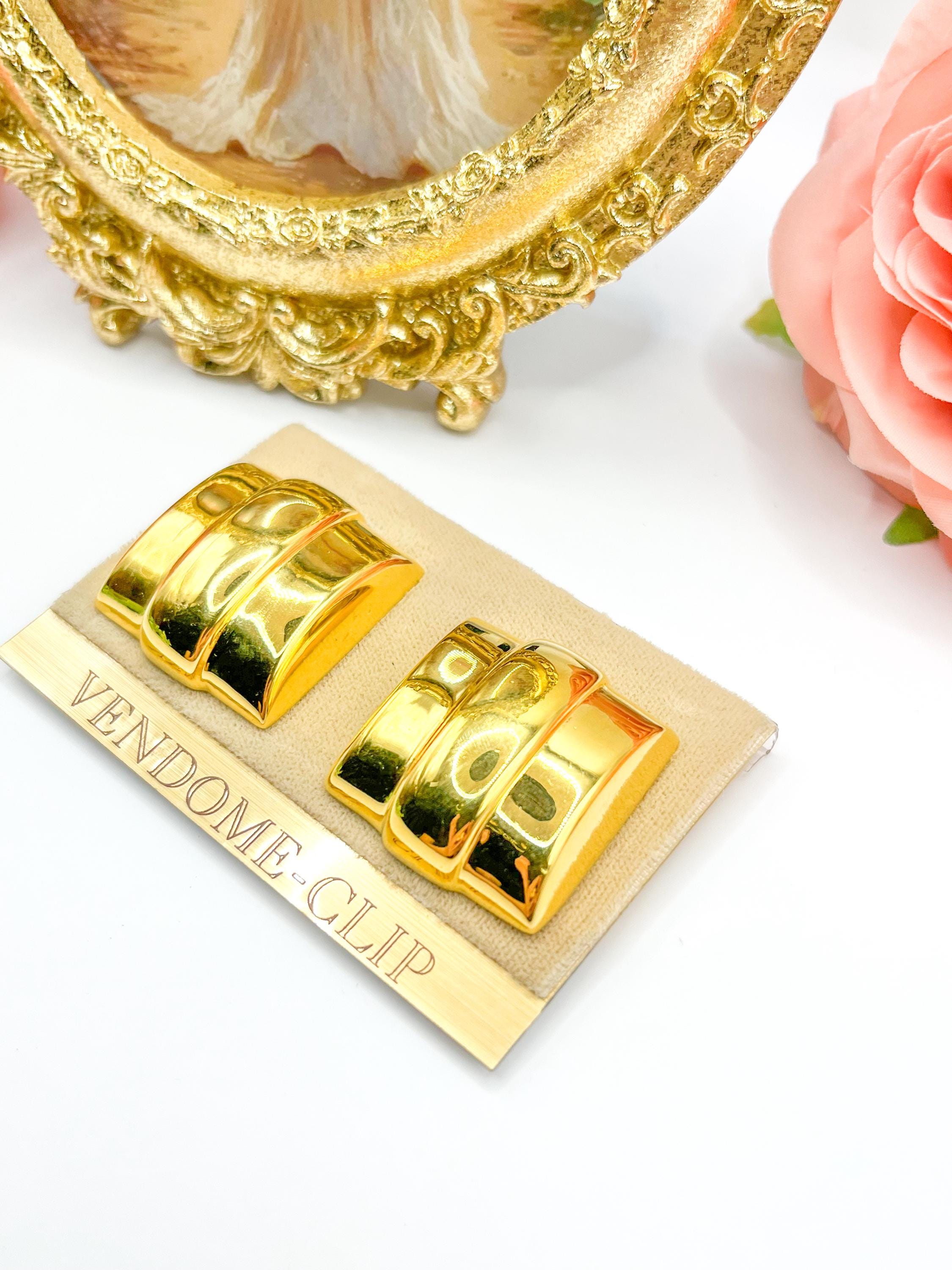 Boucles D'oreilles Vintage Vendôme - Clips Et Vis, Couleur Or/noir, Occasion