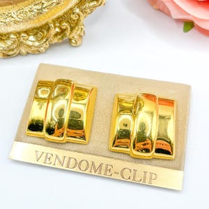 Boucles d'oreilles à clip VENDOME audacieux carré doré des années 1970 | Signé