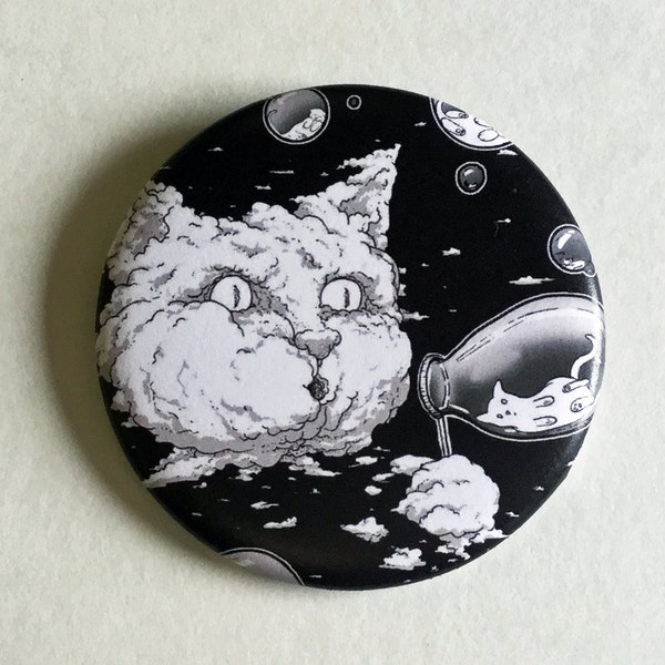 Bubble Blowing Cloud Cat 2.25 Inch Magnet - Black, Fridge Magnet, Refrigerator Magnets, Cat Magnet, Kitten Magnet, Cat Artwork