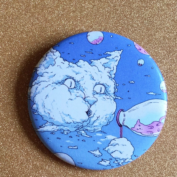 Bubble Blowing Cloud Cat 2.25 Inch Magnet - Blue, Fridge Magnet, Refrigerator Magnets, Cat Magnet, Kitten Magnet, Cat Artwork