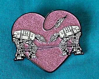 Enamel Pin - Love AT-AT First Sight - Pink Glitter