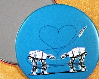 3.5 Inch Giant AT-AT Love Mirror - Blue, Star Wars Mirror, Star Wars Gift, Star Wars Party, Pocket Mirror, Compact Mirror, Hand Mirror