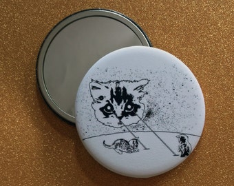 2.25 Inch Round Mirror - Laser Cat, Space Cat, Laser Beam Space Cat, Cat Gifts, Round Mirror, Pocket Mirror, Compact Mirror, Hand Mirror