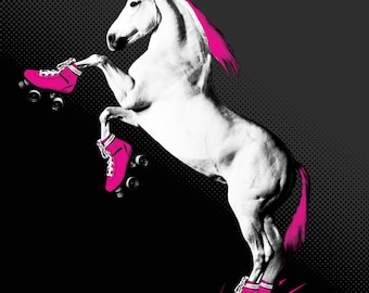 Unicorn on Roller Skates - 8x10 Print - Black background