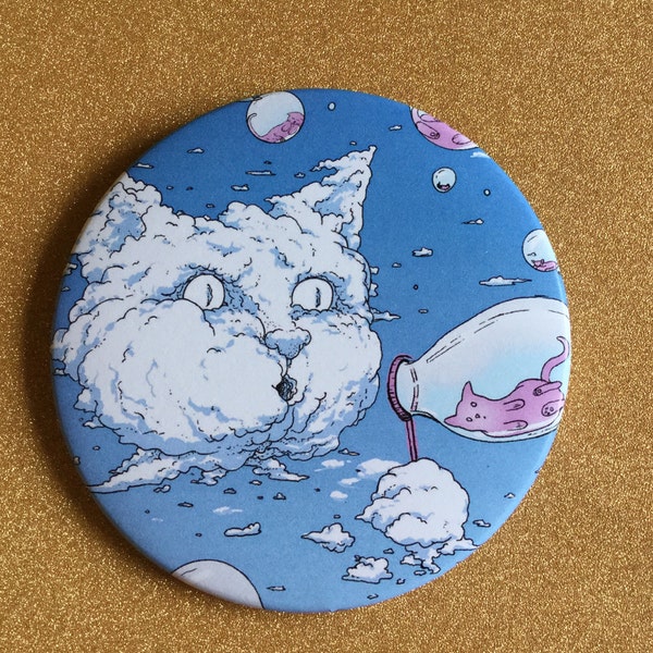 Bubble Blowing Cloud Cat 3.5 Inch GIant Magnet - Blue, Fridge Magnet, Refrigerator Magnets, Cat Magnet, Kitten Magnet, Cat Artwork