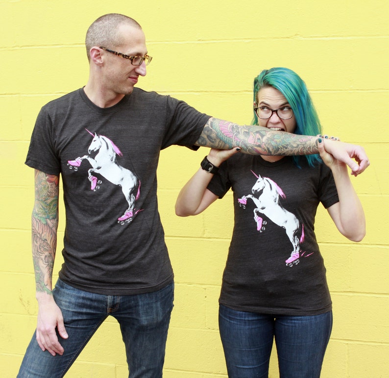 Roller Skating Unicorn Shirt Crew Neck image 2