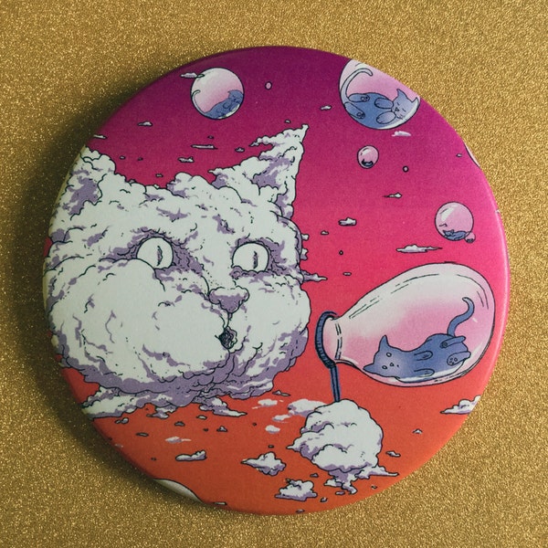 Bubble Blowing Cloud Cat 3.5 Inch Giant Magnet - Sunset, Fridge Magnet, Refrigerator Magnets, Cat Magnet, Kitten Magnet, Cat Artwork