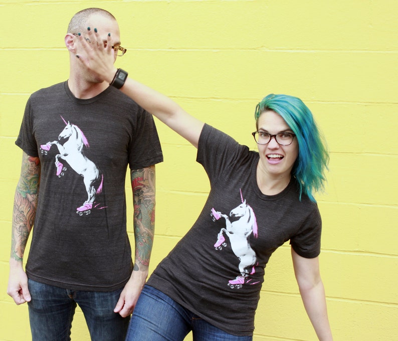 Roller Skating Unicorn Shirt Crew Neck image 1