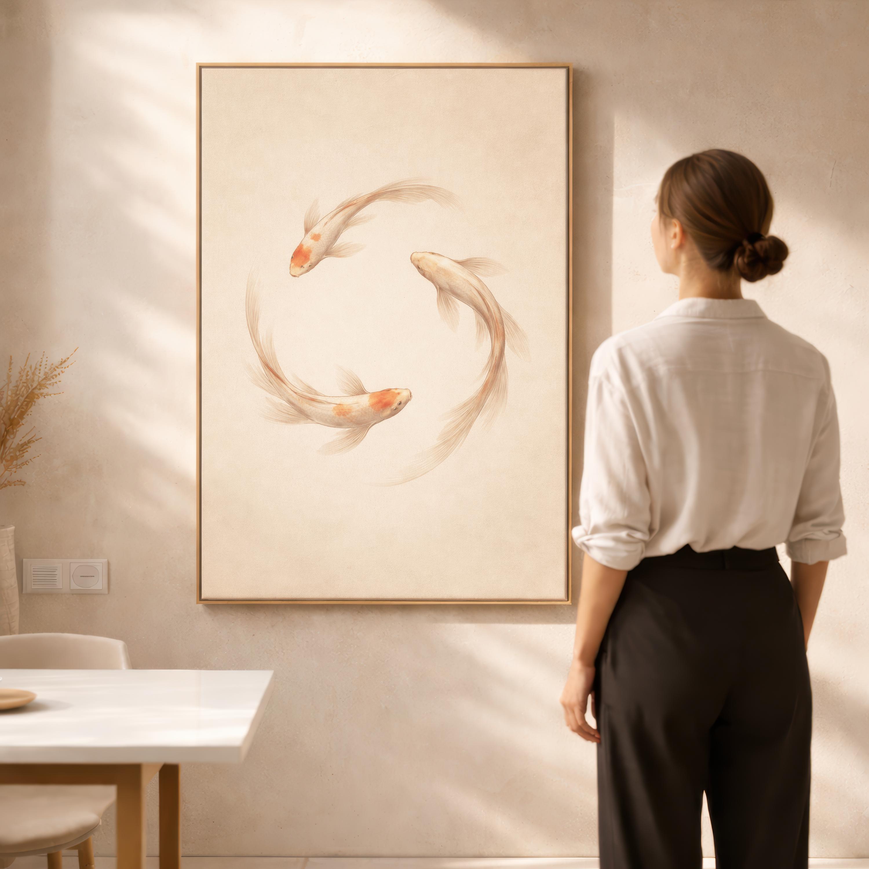 Japandi Koi Fish Print – Minimalist Zen Wall Art (giclée Print) - Etsy