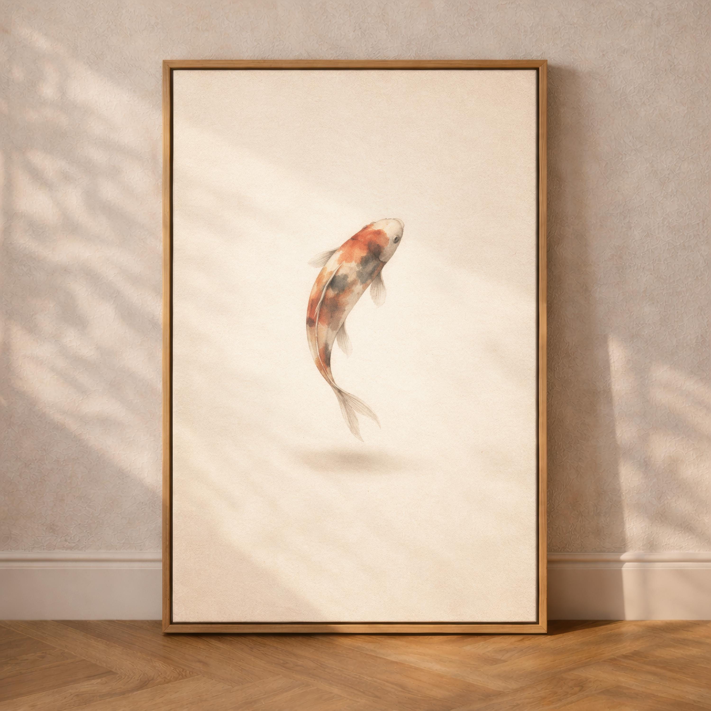 Fish Neutral Japandi Koi Fish Print – Minimalist Neutral Living Room Decor – Wabi ...