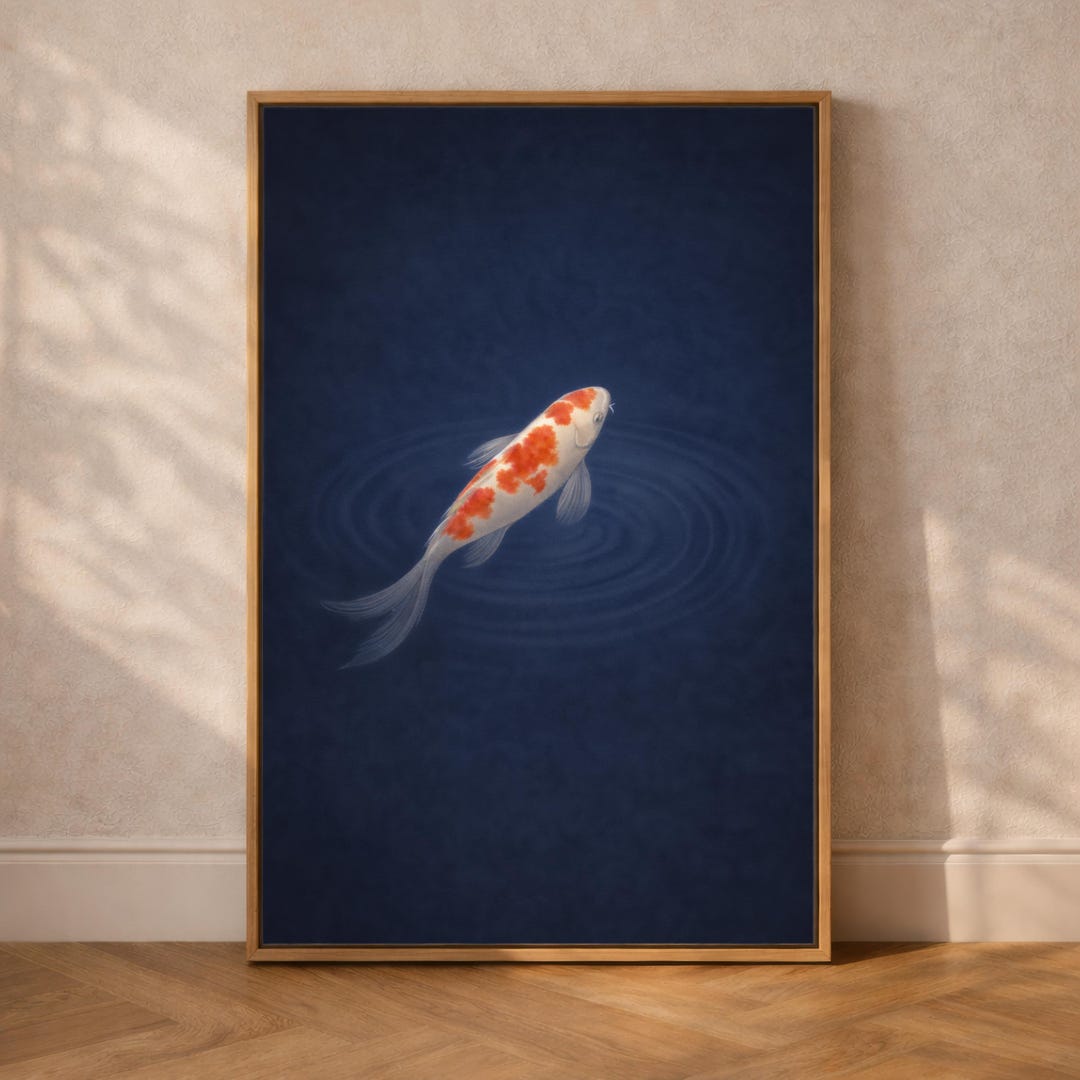Japandi Koi Fish Print – Minimalist Blue Zen Wall Art – Scandinavian ...