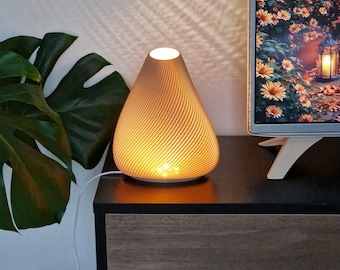 Mid-Century Modern Wood PLA Table Lamp Bedside, Dimmable LED Night Light