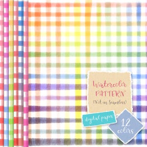 Watercolor Rainbow Gingham Digital Paper - Simple Plaid Check Pattern for Craft & Scrapbooking, Instant Download Illustration
