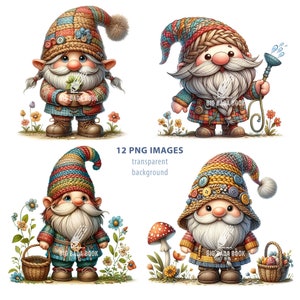 Watercolor Garden Gnome Clipart Bundle PNG – Cute Nursery Art, Card Making & Home Decor Illustrations