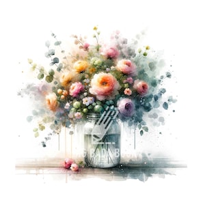 Watercolor Flower Clipart: Floral Bouquet JPG (Digital Download)
