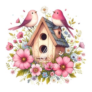 Birdhouse, pacote de clipart em aquarela de Birdhouses, imagens de Birdhouse, gráficos encantadores e fofos para casa de pássaros, download digital instantâneo