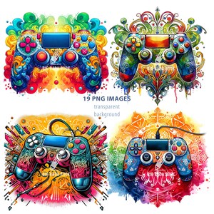 Imágenes prediseñadas de controladores de juegos para jugadores / Manualidades digitales en papel y gráficos de juegos de técnica mixta para scrapbooking