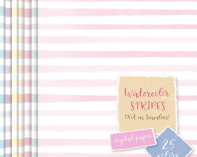 Watercolor Stripes Digital Paper - Simple & Basic Instant Download for ...