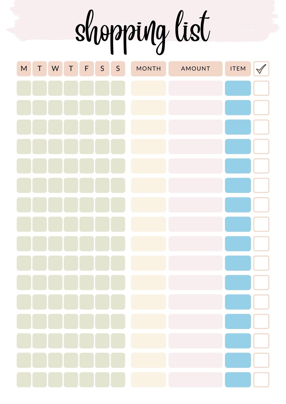 Buy List Example Printable Shopping List Template, to Buy List, Item Checklist, Shopping ...