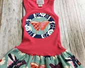 Girl's Toddler Tank Dress - Coral Butterfly - Infant Baby Sun Dress