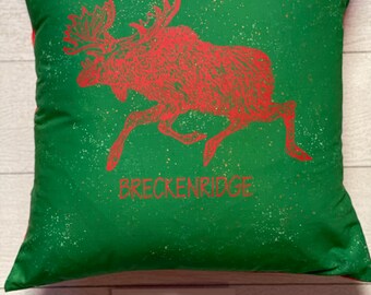 Breckenridge Moose Holiday 16x16 throw pillow