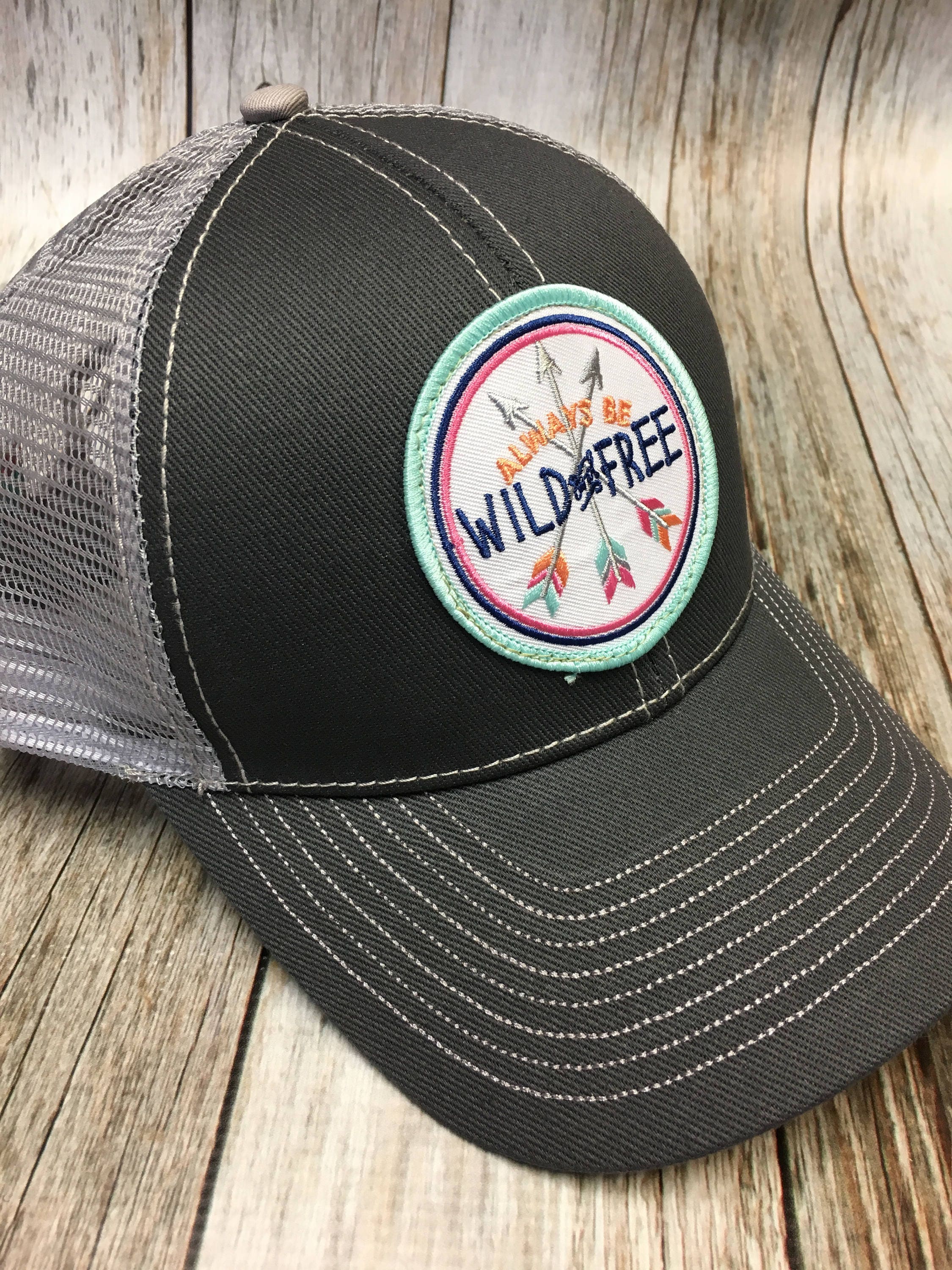 Women's Trucker Hat Wild and Free Patch Gray Trucker Etsy