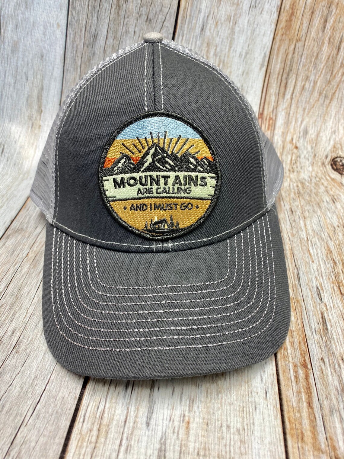 Women's Trucker Hat Mountains are CallingPatch Gray Etsy