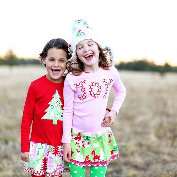Girls Holiday Frock-pink JOY christmas dress outfit