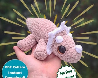 Schema PDF per l'uncinetto del Triceratopo bambino [SOLO schema digitale] Senza cuciture