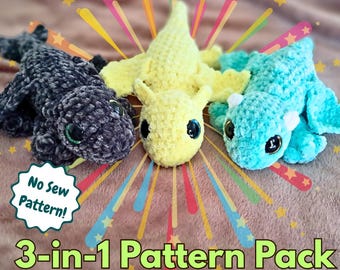 Pacchetto di modelli all'uncinetto per baby dragon [SOLO modello digitale] Senza cuciture