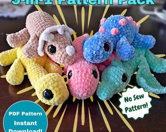 Confezione da 1 schema all'uncinetto per dinosauri [SOLO schema digitale] Senza cuciture