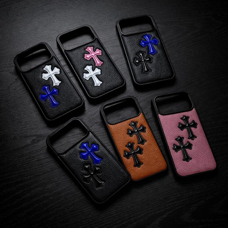 Funda de piel con diseño de cruz gótica para iPhone: estilo urbano punk Y2K, compatible con MagSafe imagen 2
