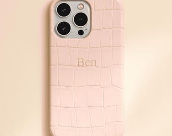 Personalisierte iPhone Handyhülle aus echtem Krokoleder: Personalisiertes iPhone Case mit Ihren persönlichen goldenen Initialen