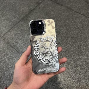 Gothic Cross Acrylic iPhone Case | Silver Punk Shockproof Cover, Trendy Festival Gift, Protective Fashion Case for iPhone