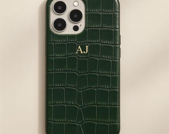 Gepersonaliseerde leren iPhone-hoes – aangepaste naam of initialen, kleurrijke telefoonhoes met reliëf