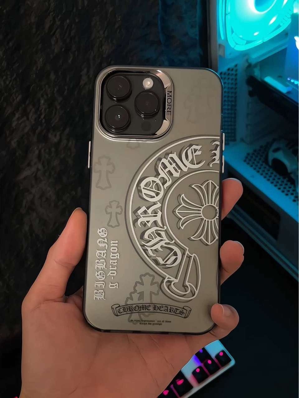 Chrome Hearts Style Gothic Cross Leather iPhone 16 Pro Case Grunge
