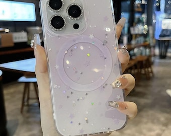 Capa para iPhone MagSafe com Glitter Star: Capa protetora brilhante com strass na lente.